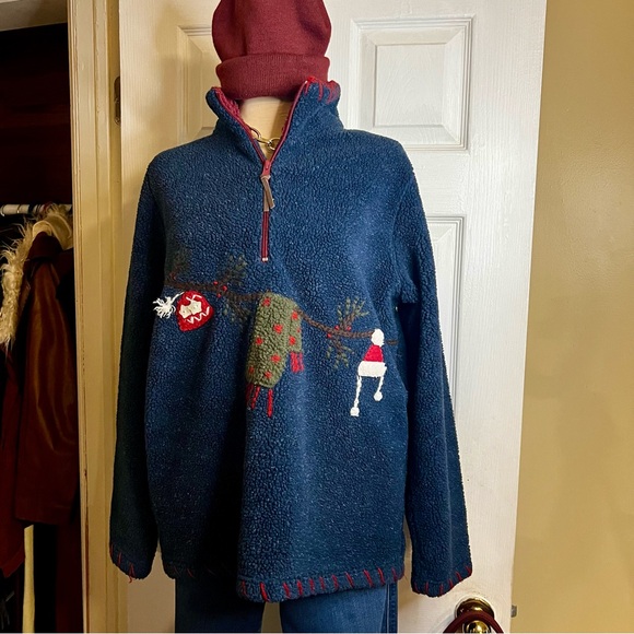 Faded Glory Sweaters - Vintage Faded Glory Ugly Holiday Fleece Zip Yarn Trim Design‎ Cozy Sweater Large
